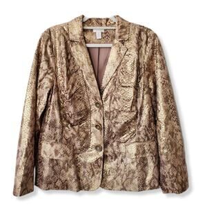 Chicos Brown Metallic Snake Jacket Blazer 2 L Modern Career Business Fall NEW